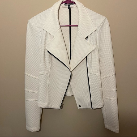 Express Jackets & Blazers - White Knit Moto Jacket